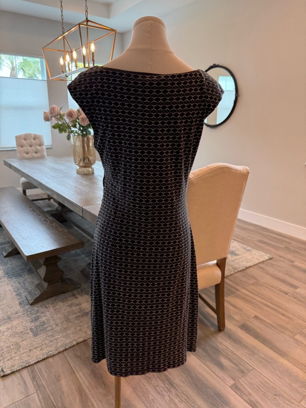 LOFT Multi-color Cap-Sleeve Midi Sheath Dress with Subtle Pattern